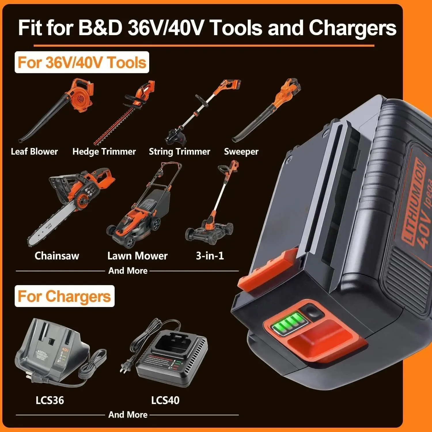 40V 4000mAh Lithium-Ion Batter - Black+Decker Tool Cordless ulasan dan harga